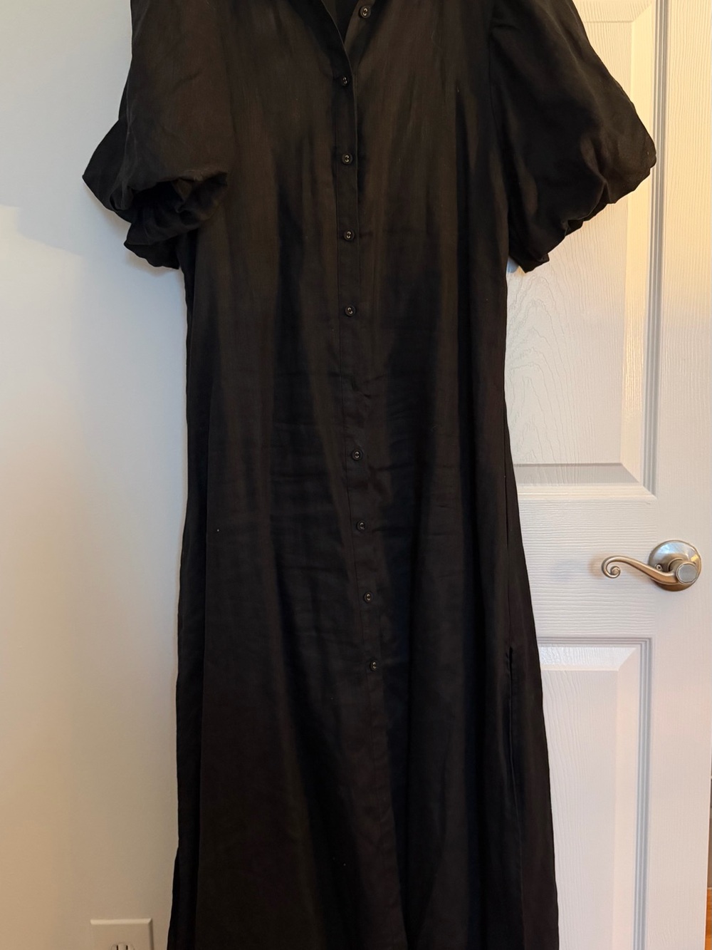Black Button-Front linen maxi  Dress